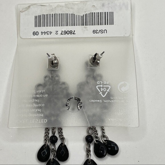 H&M Silver Tone with Black Cabochon Dangle Earring for Pierced Ears - Picture 2 of 5